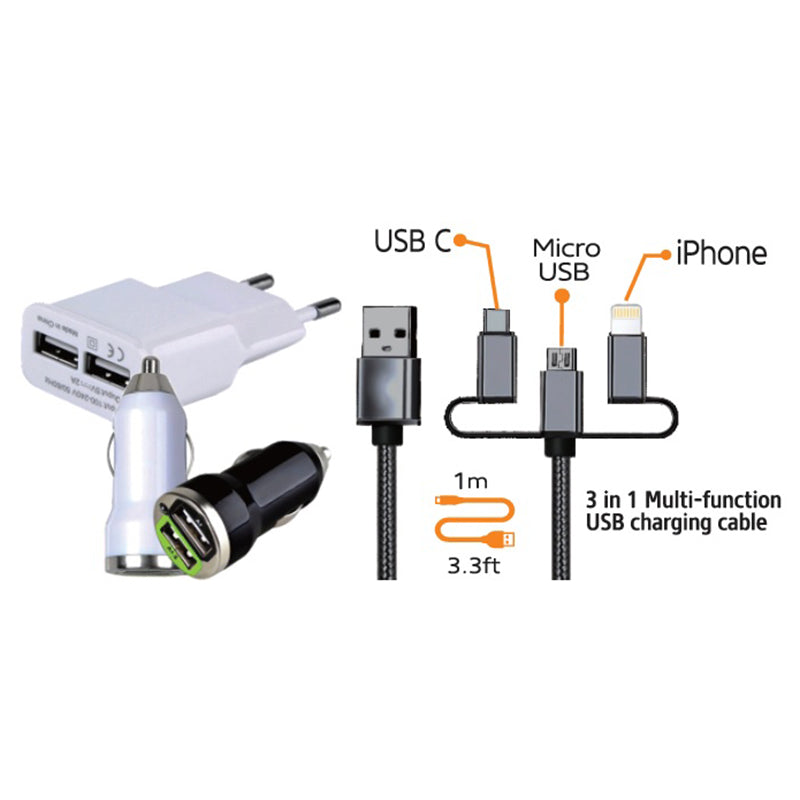 Заряден к-т разкл.за запалка с 2 USB+ адаптор за 220 V+ кабел