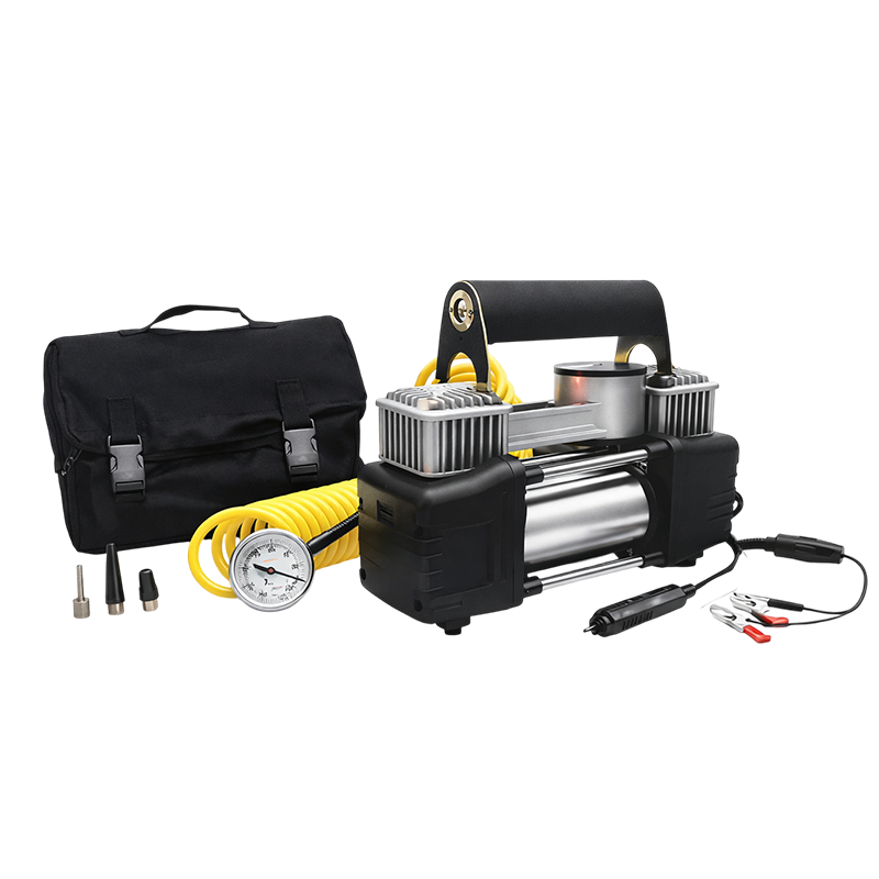 Компресор за гуми 2 цилиндъра, 150 PSI 12V, 55 л/мин, метален, в чанта
