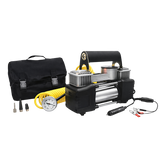 Компресор за гуми 2 цилиндъра, 150 PSI 12V, 55 л/мин, метален, в чанта