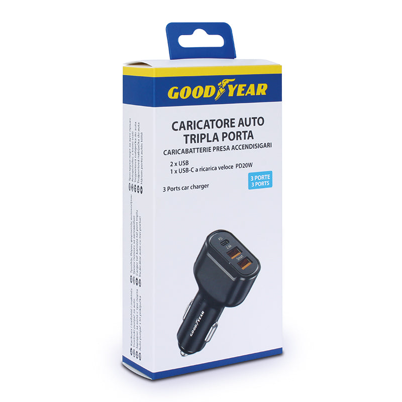 GOODYEAR Разклонител за запалка с три USB входа, 1хFast charging USB и 2xNormal USB